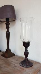 Mooie bruin ijzeren kandelaar met glazen stolp, Nieuw, Ophalen of Verzenden, Bruin, 25 tot 50 cm