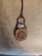 Amethist Ketting met Leren Koord, Verzenden, Paars, Nieuw, Steen of Mineraal