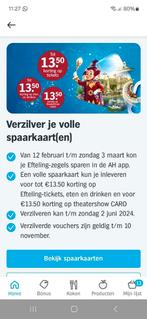 Spaarkaart efteling korting 1 euro per kaart., Tickets en Kaartjes, Recreatie | Pretparken en Attractieparken