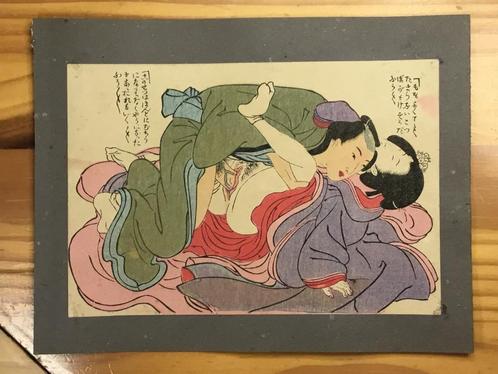 Antieke Japanse shunga houtblok prent, Antiek en Kunst, Kunst | Niet-Westerse kunst, Verzenden