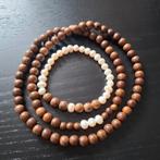 Ketting en armband set houten kralen en zoetwaterparel, Ophalen of Verzenden, Zo goed als nieuw, Bruin, Overige materialen