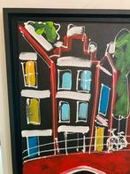 Modern Amsterdams Schilderij Ingelijst - Kleurrijk Stadsgezi, Ophalen of Verzenden