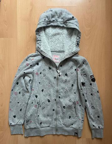 grijs hoodie vest hartjesprint en sherpa capuchon mt 146/152 beschikbaar voor biedingen