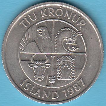 IJsland 10 Krónur 1987, KM# 29.1 in munthouder  beschikbaar voor biedingen
