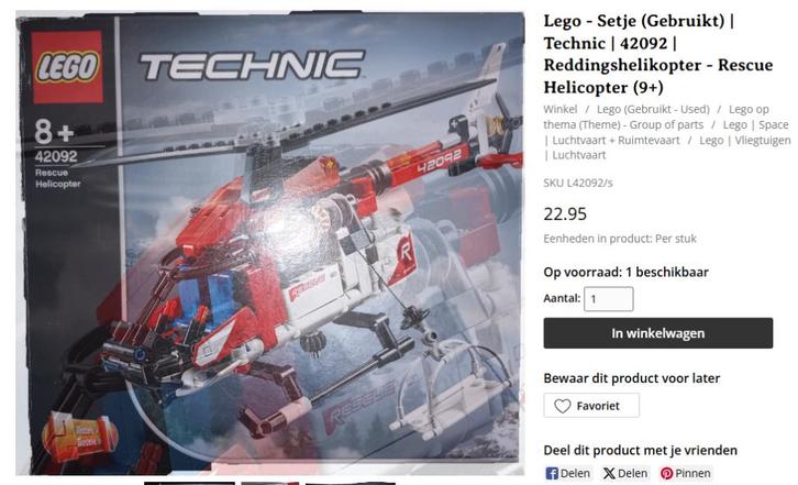 Lego Technic 42092 | Reddingshelikopter - Rescue Helicopter, Kinderen en Baby's, Speelgoed | Duplo en Lego, Gebruikt, Lego, Complete set