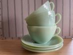 Vintage Duralex opaline melkglas kop en schotels, Gebruikt, Ophalen of Verzenden, Glas, Overige stijlen
