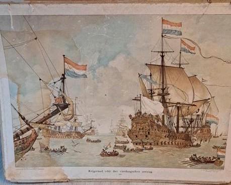 Schoolplaat Krijgsraad voor den Vierdaagse Zeeslag, Antiek en Kunst, Antiek | Schoolplaten, Geschiedenis, Ophalen