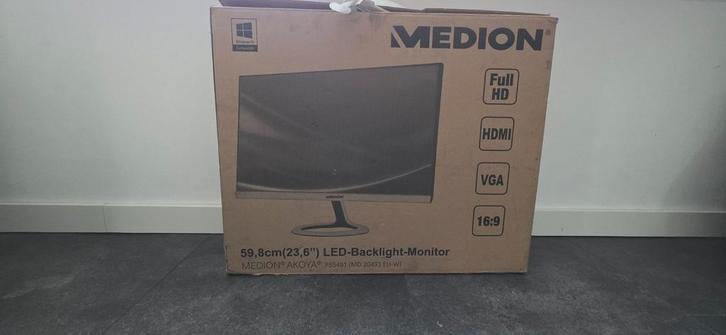 Medion 23.6" Full HD Monitor - Perfect voor PC/Console, Computers en Software, Monitoren, Gebruikt, 60 Hz of minder, HDMI, VGA