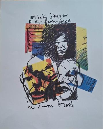 Kunst - Litho - Herman Brood - Mick Jagger gesigneerd  beschikbaar voor biedingen