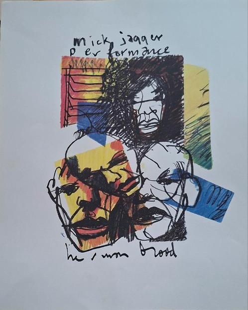Kunst - Litho - Herman Brood - Mick Jagger gesigneerd, Antiek en Kunst, Kunst | Litho's en Zeefdrukken, Ophalen of Verzenden