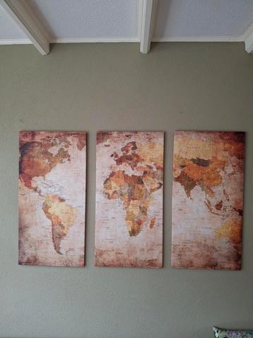 Print wereldkaart 3x hout paneel van 40x80 cm per deel beschikbaar voor biedingen