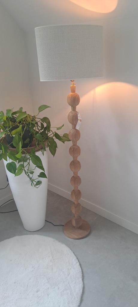 2x Teak Houten Vloerlampen - Nieuw & Zware Kwaliteit!, Huis en Inrichting, Lampen | Vloerlampen, Nieuw, 100 tot 150 cm, Hout, Ophalen of Verzenden