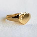 Vintage 9ct goud hart zegelring signet ring - 15,5, Sieraden, Tassen en Uiterlijk, Ringen, Ophalen of Verzenden, Met edelsteen