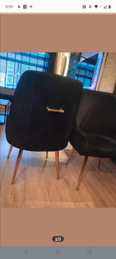 4 Velvet Stoelen Zwart, Gouden Details - Nieuwstaat!, Huis en Inrichting, Stoelen, Zo goed als nieuw, Vier, Metaal, Stof, Zwart