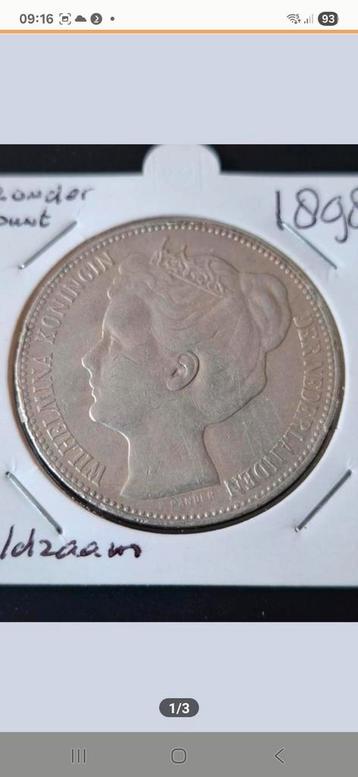 2 1/2 Gulden (Rijksdaalder) 1898 zonder punt. Zeer zeldzaam  beschikbaar voor biedingen