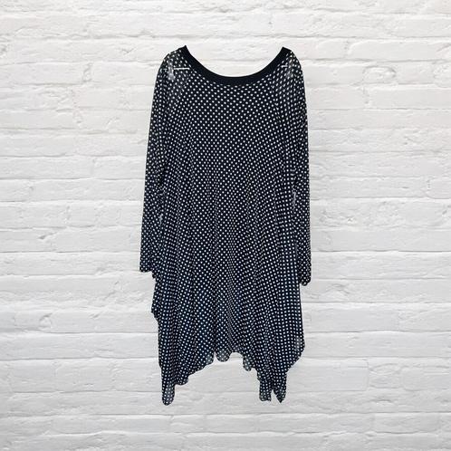 Magna Tuniek Maat 50 Zwart Wit Polkadots Asymmetrisch, Kleding | Dames, Grote Maten, Zo goed als nieuw, Blouse of Tuniek, Zwart