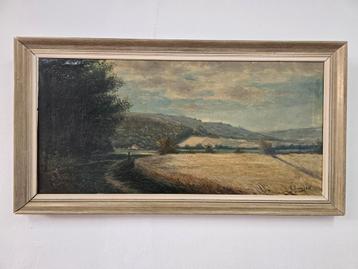 GROOT OLIEVERFSCHILDERIJ BERGFELD. Frans landschapstafereel  beschikbaar voor biedingen