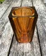 Leuke Amberkleurige Vaas - vintage retro seventies glas, Overige kleuren, Aardewerk of Porselein, Ophalen of Verzenden, Zo goed als nieuw