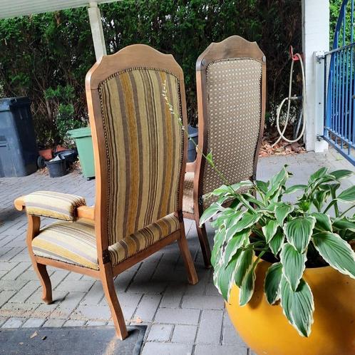 2 vintage stoere fauteuils jaren 60  hoge rug bizondere stof, Huis en Inrichting, Fauteuils, Gebruikt, Stof, Ophalen