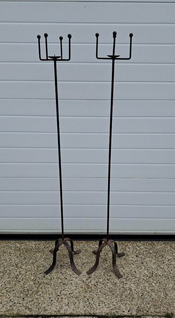2 Metalen kasteelkandelaars brocante look 159 cm hoog, Huis en Inrichting, Woonaccessoires | Kandelaars en Kaarsen, Gebruikt, Kandelaar