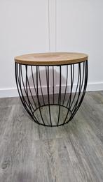 Draadstalen Tafeltje met Houten Deksel - Rond 40cm, Minder dan 45 cm, Minder dan 55 cm, Rond, Ophalen of Verzenden