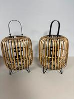 Set van 2 bamboe kaarsenstanders/ windlichten, Huis en Inrichting, Woonaccessoires | Kandelaars en Kaarsen, Ophalen of Verzenden