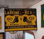 Dubbelzijdig antiek USA tin sign van LaReine Rex shoes., Reclamebord, Gebruikt, ., Ophalen of Verzenden