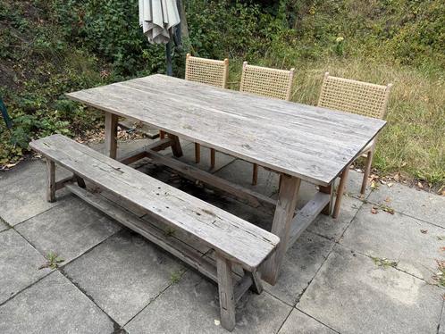 Ibiza Outdoor Tuintafel met Bankje - Gebruikt, Tuin en Terras, Tuintafels, Gebruikt, Rechthoekig, Hout, Ophalen