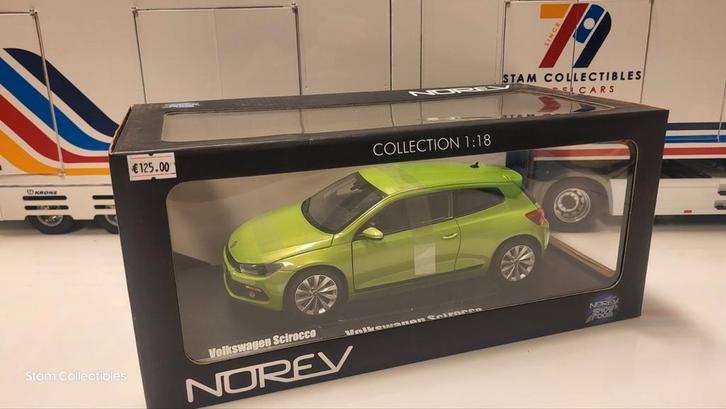 Norev Volkswagen Scirocco Green Metallic - 2008, Hobby en Vrije tijd, Modelauto's | 1:18, Zo goed als nieuw, Auto, Norev, Ophalen of Verzenden