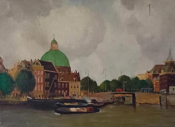 Olieverf Schilderij Amsterdam, ca. 1930, Antiek en Kunst, Kunst | Schilderijen | Klassiek, Ophalen of Verzenden