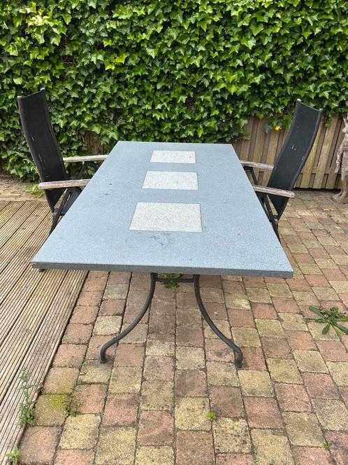 Leuke natuurstenen tuintafel (1,8x0,9m) robuust, Tuin en Terras, Tuintafels, Gebruikt, Rechthoekig, Overige materialen, Ophalen