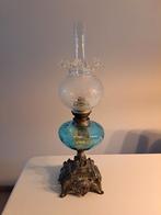 Antieke Olielamp met Blauw Glas, Antiek en Kunst, Antiek | Lampen, Ophalen