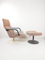 Artifort fauteuil + hocker | de ploeg stof oranje grijs, Modern vintage, ., 75 tot 100 cm, Ophalen of Verzenden
