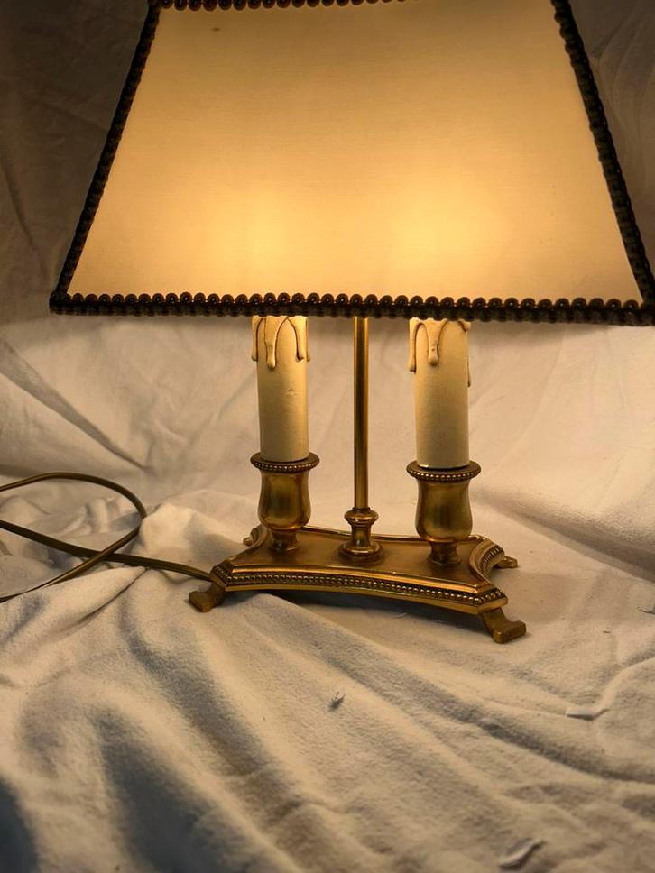Vintage Bouillotte Tafellamp – Messing met Pijl-ornament –, Antiek en Kunst, Antiek | Lampen, Ophalen of Verzenden