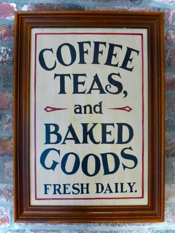 Handgeschilderd bord / koffie, thee, taart gebak / bakkerij beschikbaar voor biedingen