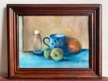 Stilleven met appels, mok en flesje, 1996, Vrouwkje Wit beschikbaar voor biedingen