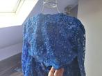Koningsblauwe trouwjurk met bolero, Ophalen, Overige typen, Blauw, Maat 46/48 (XL) of groter