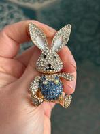 Broche konijn haas rood blauw Pasen bewegende armem en benen, Overige materialen, 4 tot 7 cm, Blauw, Nieuw