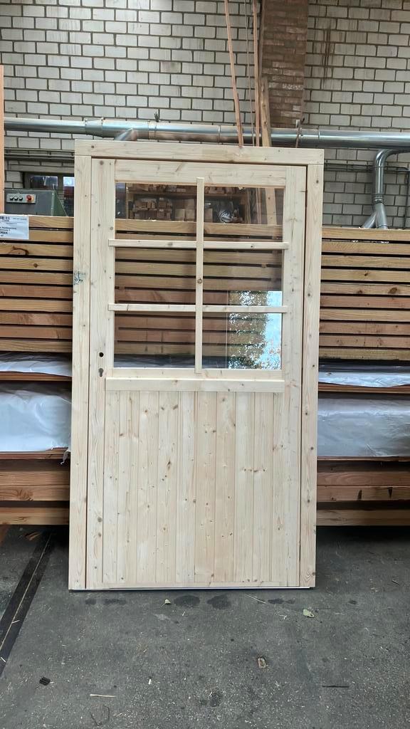 Vuren blokhutdeur b keus rechtsdraaiend extra breed, Tuin en Terras, Palen, Balken en Planken, Zo goed als nieuw, Balken, 250 cm of meer