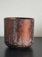 Metalen Bloempot Lian koper zwart met patina, Ophalen, Gebruikt, Rond, Tuin