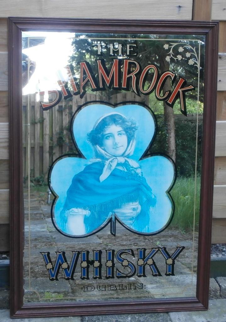 Grote spiegel Shamrock whisky barspiegel pubspiegel 99x70, Verzamelen, Merken en Reclamevoorwerpen, Gebruikt, Reclamebord, Ophalen