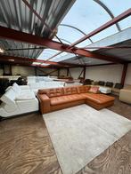 Italiaanse design cognac leren hoekbank bank bankstel, Huis en Inrichting, Banken | Voetenbanken en Poefen, 2871SK, 125 cm of meer