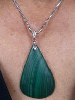 grote Hanger MALACHIET aan Zilveren Tulp-oog, Verzenden, Zilver, Hanger, Met edelsteen