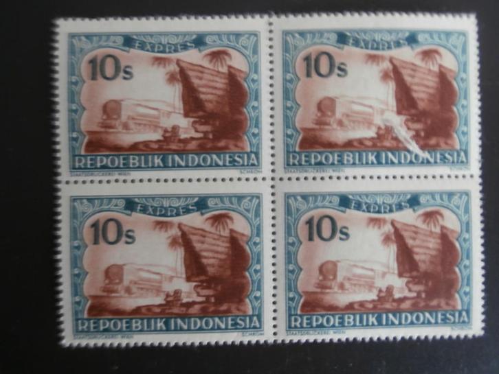 INDONESIE 1949; 4 WEENSE DRUKKEN in blokken van 4 LEES, Postzegels en Munten, Postzegels | Azië, Postfris, Zuidoost-Azië, Verzenden