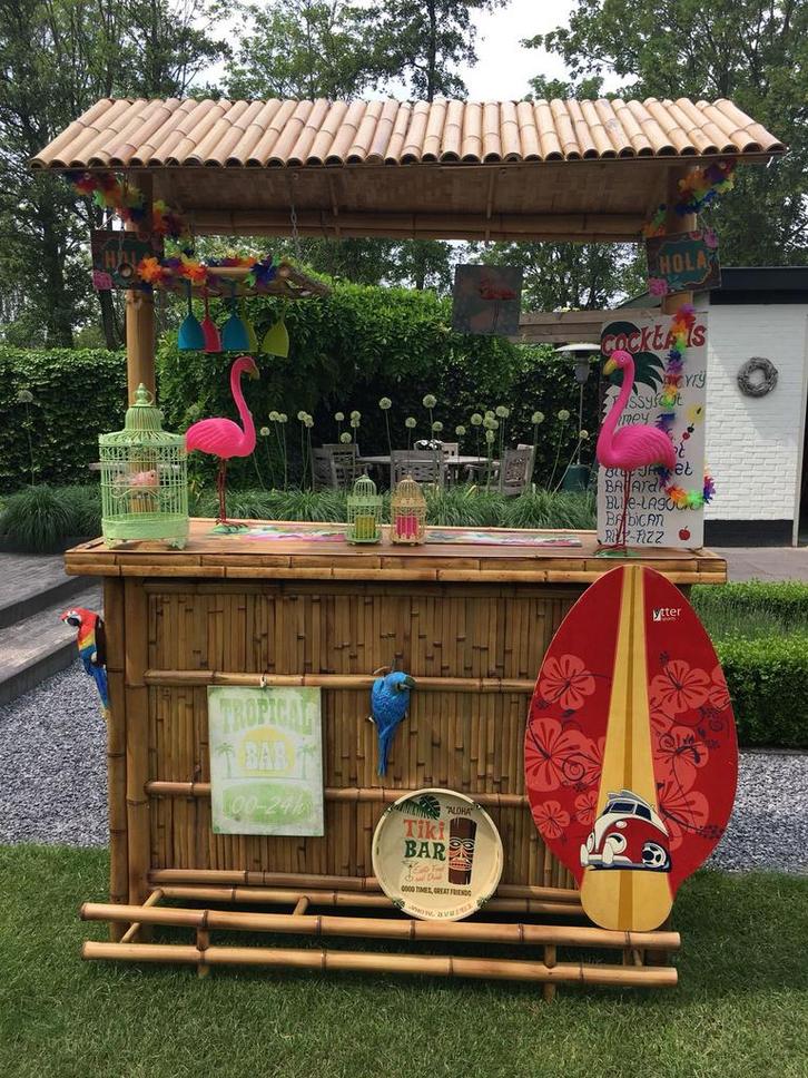 Bamboe bar te huur € 80,- tikibar huren - bar huur hawaii, Hobby en Vrije tijd, Feestartikelen | Verhuur, Zo goed als nieuw, Ophalen