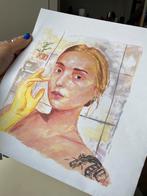 Kunstprint - Portret met gele handschoen - 21x30cm, Ophalen of Verzenden