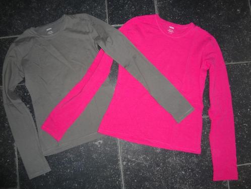 2 Shirts lange mouw maat 158 - 164, grijs + roze, Hema, Kinderen en Baby's, Kinderkleding | Maat 158, Zo goed als nieuw, Meisje