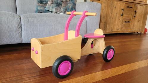 Houten roze bakfiets loopfiets voor binnen, van Dijk Toys, Kinderen en Baby's, Speelgoed | Houten speelgoed, Zo goed als nieuw