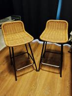 Vintage jaren zestig Rohe staal met rotan barkrukken, 2 krukken, Ophalen, Gebruikt, 60 tot 90 cm