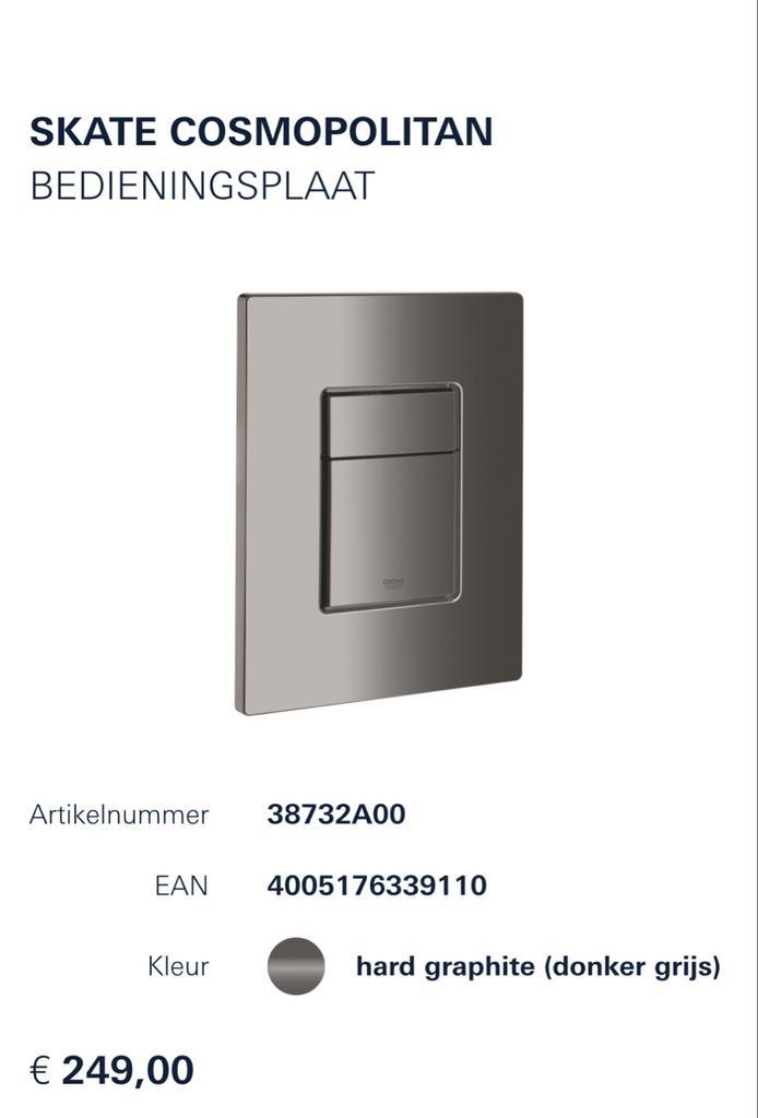 Grohe Skate Cosmopolitan Bedieningsplaat - Hard Graphite, Doe-het-zelf en Verbouw, Sanitair, Nieuw, Toilet, Ophalen of Verzenden